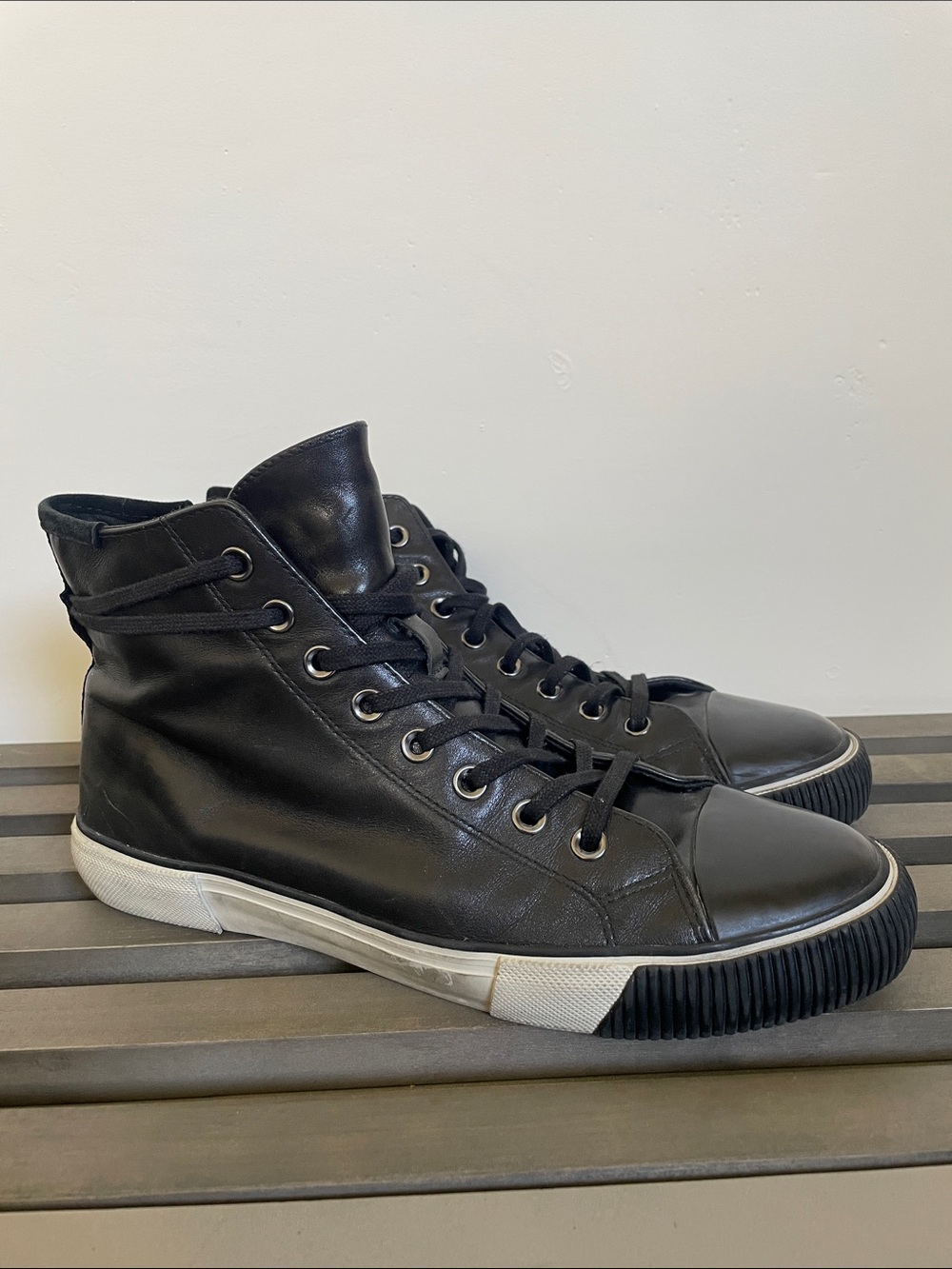 All Saints Black High-Top Leather Sneakers with White Sole